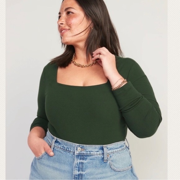 Old Navy Long-Sleeve Square-Neck Rib-Knit Bodysuit for Women - Picture 2 of 8
